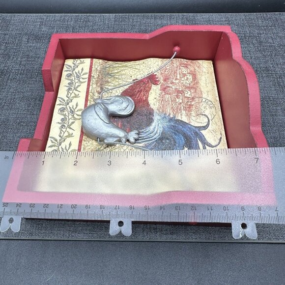 Vintage Wooden Red Napkin Holder w/ Metal Rooster Chicken Country Kitchen Rustic - Picture 5 of 12